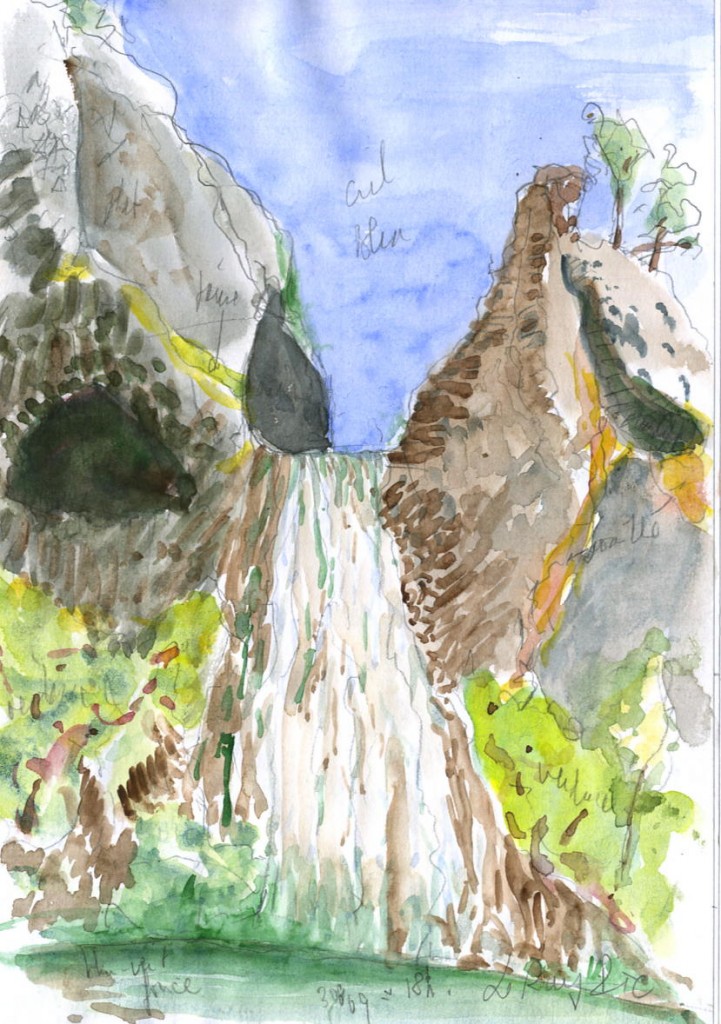 à l' époque , nous campions encore ( à Jaujac) belle balade pour accéder à la cascade !